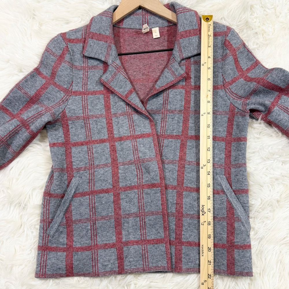 Anthropologie Moth Gray Red Plaid Collared Sweater Jacket - Picture 14 of 16